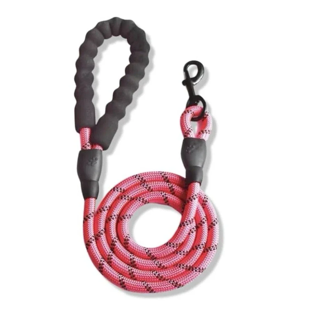 Reflective Heavy Duty Dog Leash 5FT with Padded Handle | Durable Rope pink